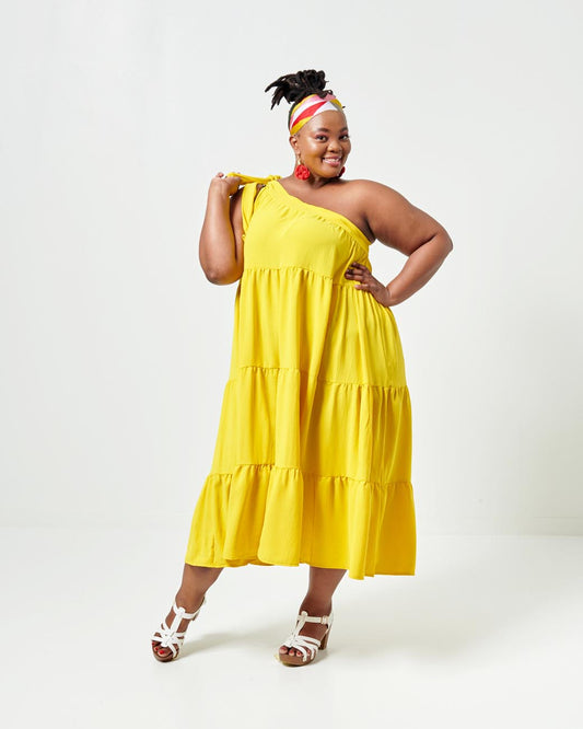 One shoulder dress - yellow